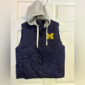 Women’s Navy Blue Quilted Vest with Gray Hood u of m